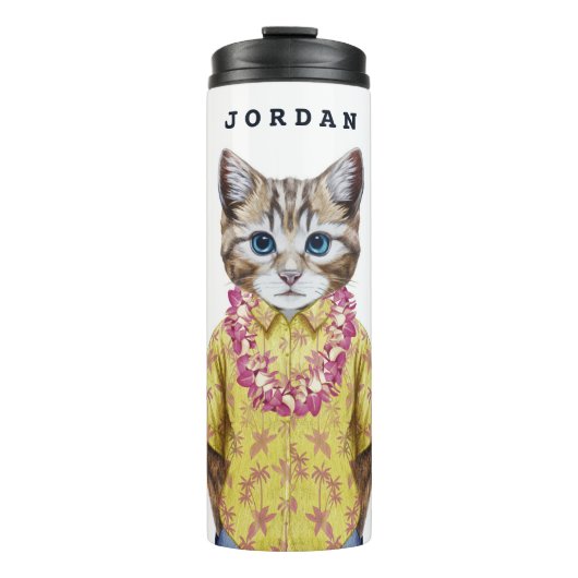 Hawaiian Kitty Cat | Jouw namen toevoegen Thermosbeker (Voorkant)