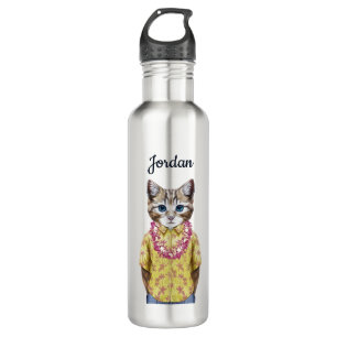 Hawaiian Kitty Cat   Jouw namen toevoegen Waterfles