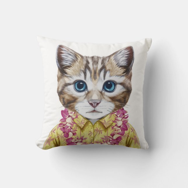Hawaiian Kitty Cat Kussen (Voorkant)