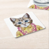 Hawaiian Kitty Cat Vierkante Kartonnen Onderzetter (Schuin)
