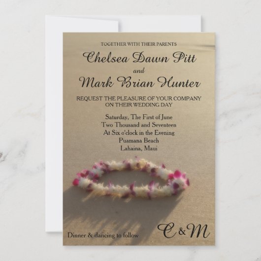 Hawaiian Lei Beach Wedding Invitation (Devant)