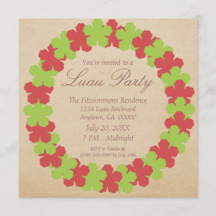 Hawaiian Lei Luau Party Invitation, Red en Green Kaart