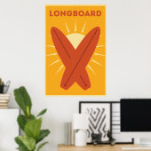 Hawaiian Longboard Surfboard  Retro Poster (Thuiskantoor)