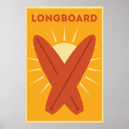 Hawaiian Longboard Surfboard  Retro Poster