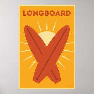 Hawaiian Longboard Surfboard  Retro Poster