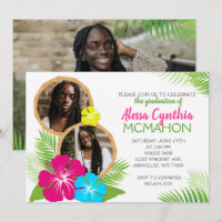 Hawaiian Luau 3 Photo Graduation Party Invitation