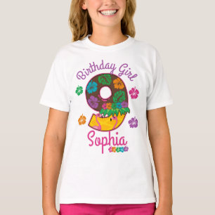 Hawaiian luau aloha Nineth Birthday Girl 9 T-shirt