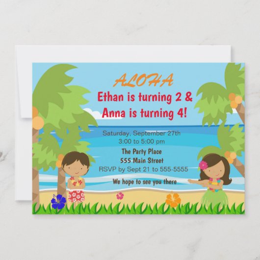 Hawaiian luau anniversaire de enfant invitation 2 (Devant)