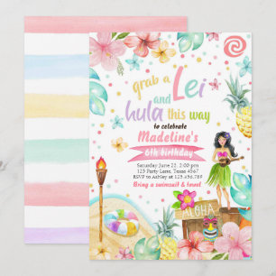 Hawaiian Luau Birthday Noite Tropische Pool Party Kaart