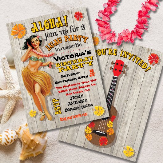 Hawaiian Luau Birthday Party Invitations Kaart