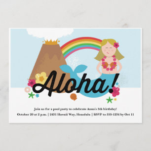 Hawaiian Luau Children's Birthday Party Invitation Kaart