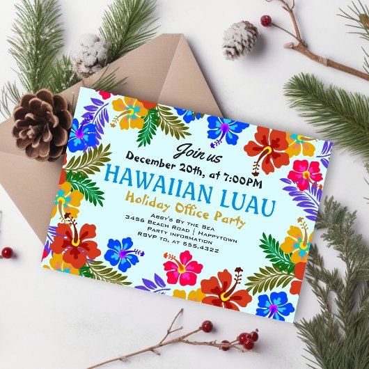 Hawaiian Luau Custom Party Hibiscus Invitations
