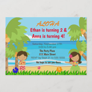 Hawaiian luau kids verjaardagsfeestje uitnodiging
