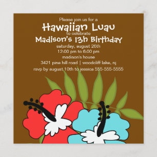 Hawaiian Luau Party Birthday Invitation Kaart