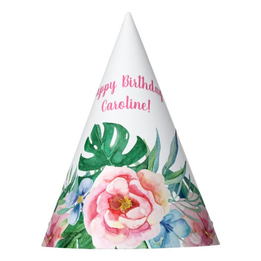 Hawaiian Luau Party Tropisch Floral roze Birthday Feesthoedjes (Voorkant)