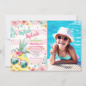 Hawaiian Luau Pineapple Pool Party Girl Birthday Kaart (Voorkant)