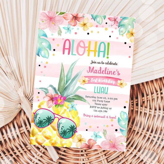 Hawaiian Luau Pineapple Tropical Girl Birthday Kaart