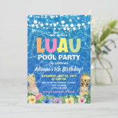 Hawaiian Luau Pool Party Uitnodiging Verjaardag (Staand voorkant)