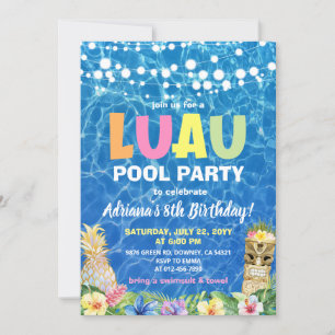 Hawaiian Luau Pool Party Uitnodiging Verjaardag