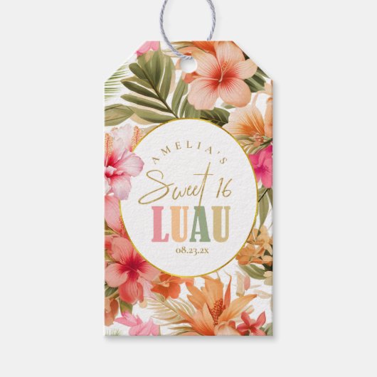 Hawaiian Luau Sweet Sixteen Floral Pattern ID1092 Cadeaulabel (Voorkant)