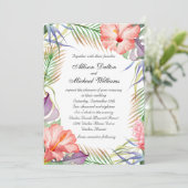 Hawaiian Luau Tropical Floral Wedding Kaart (Staand voorkant)