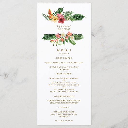 Hawaiian Luau Tropical Flowers Baptism Menu (Voorkant)