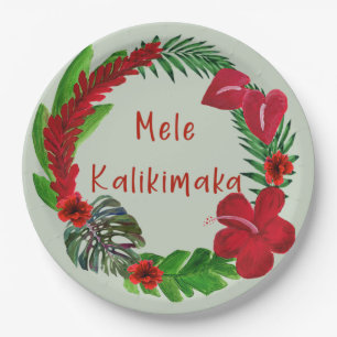 Hawaiian Mele Kalikimaka Tropisch Wreath Papieren Bordje
