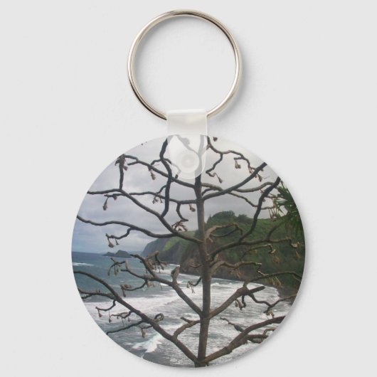 Hawaiian Ocean Beach Tree Foto Uitzicht Sleutelhanger (Voorkant)