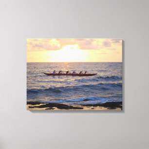 Hawaiian Outrigger Canoe op Sunset Canvas Afdruk