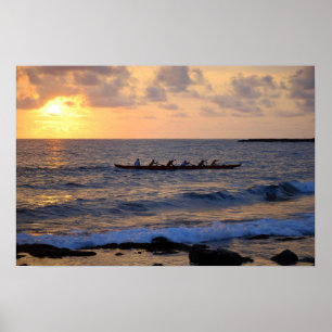 Hawaiian Outrigger Canoe op Sunset Poster