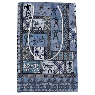 Hawaiian Paddleman Petroglyph Tapa tall gift bag Medium Cadeauzakje