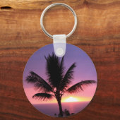 Hawaiian Palm Tree & Colorful Sunset Sleutelhanger (Voorkant)