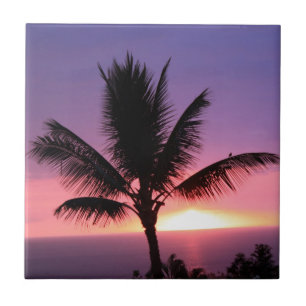Hawaiian Palm Tree & Colorful Sunset Tegeltje
