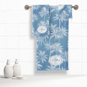 Hawaiian Palm Tree Silhouette Patroon Blauw ID1093 Bad Handdoek