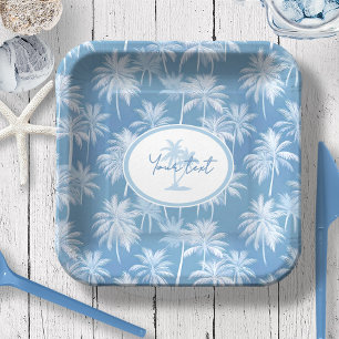 Hawaiian Palm Tree Silhouette Patroon Blauw ID1093 Papieren Bordje