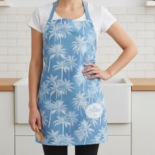 Hawaiian Palm Tree Silhouette Patroon Blauw ID1093 Schort