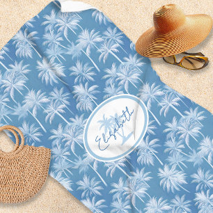 Hawaiian Palm Tree Silhouette Patroon Blauw ID1093 Strandlaken