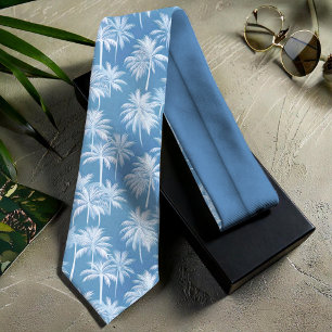 Hawaiian Palm Tree Silhouette Patroon Blauw ID1093 Stropdas
