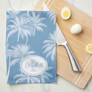 Hawaiian Palm Tree Silhouette Patroon Blauw ID1093 Theedoek