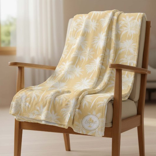 Hawaiian Palm Tree Silhouette Patroon Goud ID1093 Fleece Deken