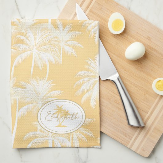 Hawaiian Palm Tree Silhouette Patroon Goud ID1093 Theedoek (Quarter Fold)