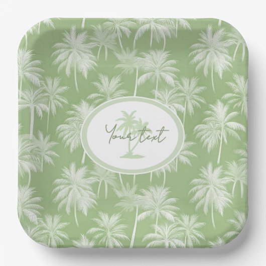 Hawaiian Palm Tree Silhouette Patroon Groen ID1093 Papieren Bordje (Voorkant)