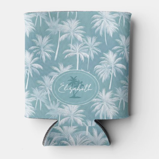 Hawaiian Palm Tree Silhouette Pattern Blauwgroen I Blikjeskoeler (Voorkant)