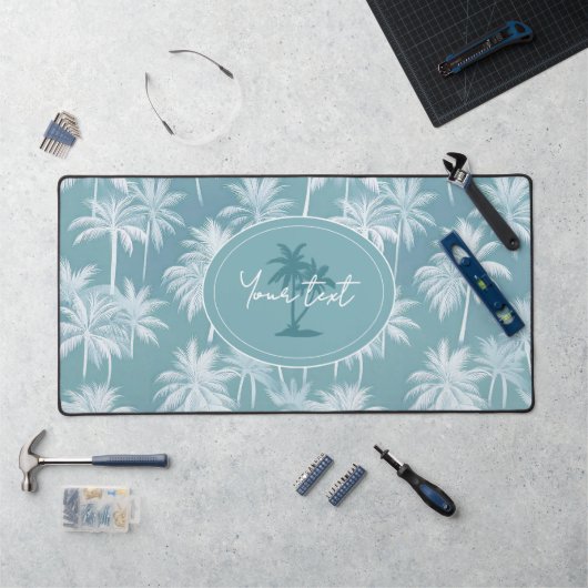 Hawaiian Palm Tree Silhouette Pattern Blauwgroen I Bureaumat (Werkstation)