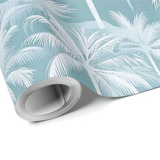 Hawaiian Palm Tree Silhouette Pattern Blauwgroen I Cadeaupapier (Rol Hoek)