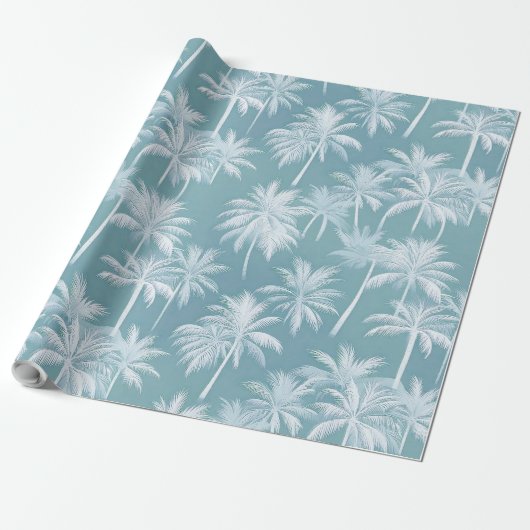 Hawaiian Palm Tree Silhouette Pattern Blauwgroen I Cadeaupapier (Uitgerold)