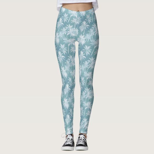 Hawaiian Palm Tree Silhouette Pattern Blauwgroen I Leggings (Voorkant)
