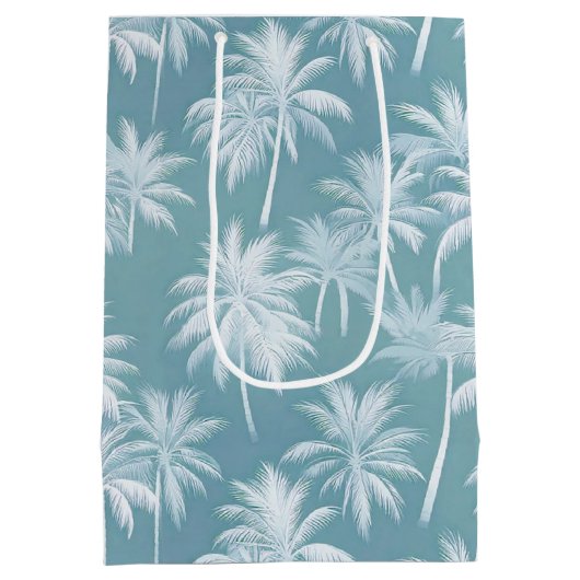 Hawaiian Palm Tree Silhouette Pattern Blauwgroen I Medium Cadeauzakje (Achterkant)