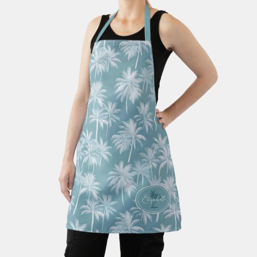 Hawaiian Palm Tree Silhouette Pattern Blauwgroen I Schort (Insitu)
