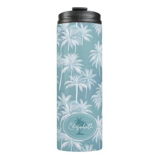 Hawaiian Palm Tree Silhouette Pattern Blauwgroen I Thermosbeker (Voorkant)